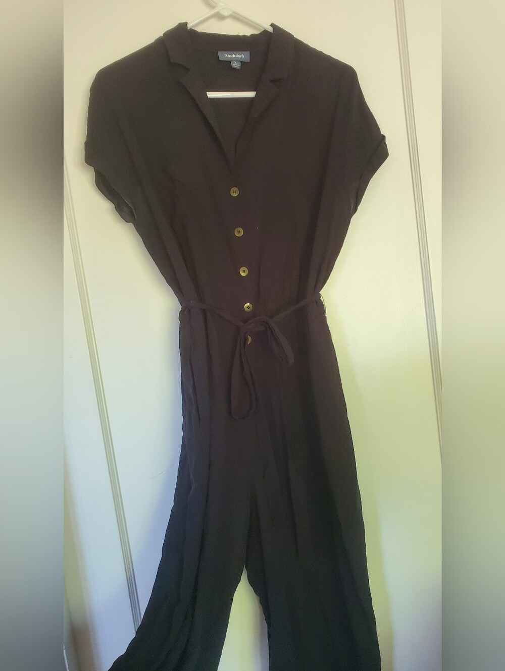 Black Button-Front Jumpsuit with Tie Waist